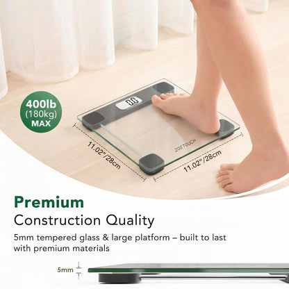Scale for Body Weight, Accurate Bathroom Scales, Digital Weighing Machine for People, 400Lb Capacity, LCD Display, Step-On Technology, Tempered Glass, Measuring Tape Included