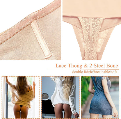 Tummy Control Thong Shapewear for Women Lace Shaping Thong Girdle | Mid High Waisted Body Thong Shaper Underwear,Light to Medium Control Shapewear