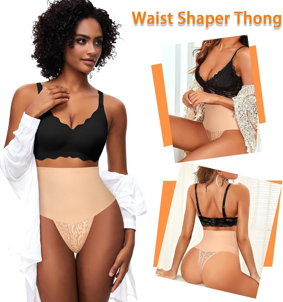 Tummy Control Thong Shapewear for Women Lace Shaping Thong Girdle | Mid High Waisted Body Thong Shaper Underwear,Light to Medium Control Shapewear