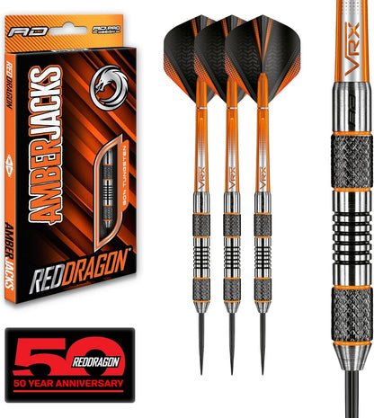 Darts – Amberjack Series Steel Tip Dart Set with Dart Flights and Dart Shafts (Stems) - Available in Variety of Weight and Barrel