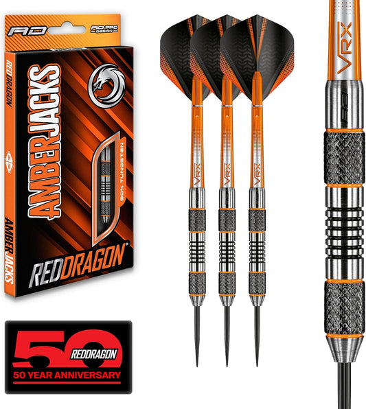 Darts – Amberjack Series Steel Tip Dart Set with Dart Flights and Dart Shafts (Stems) - Available in Variety of Weight and Barrel