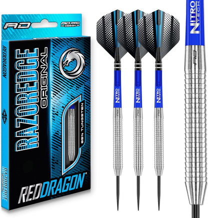 Razor Edge Original 26G Tungsten Darts with Flights and Stems | Professional Darts Set | Nylon Shafts & Durable Hardcore 100 Micron Flights | Match Weighed Design & Improved Aerodynamics