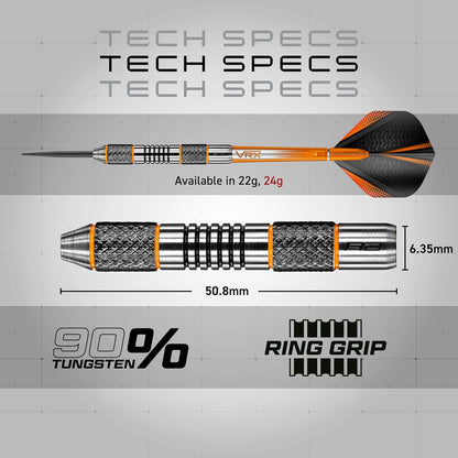 Darts – Amberjack Series Steel Tip Dart Set with Dart Flights and Dart Shafts (Stems) - Available in Variety of Weight and Barrel