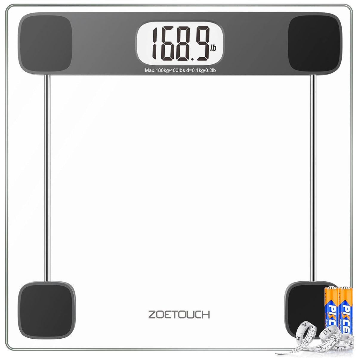 Scale for Body Weight, Accurate Bathroom Scales, Digital Weighing Machine for People, 400Lb Capacity, LCD Display, Step-On Technology, Tempered Glass, Measuring Tape Included