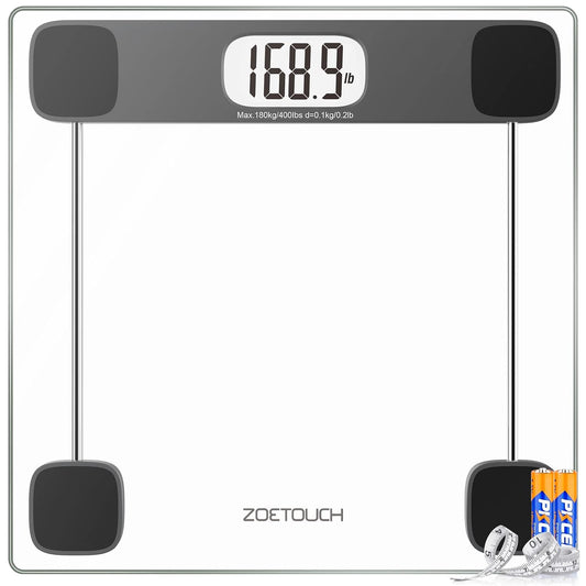 Scale for Body Weight, Accurate Bathroom Scales, Digital Weighing Machine for People, 400Lb Capacity, LCD Display, Step-On Technology, Tempered Glass, Measuring Tape Included