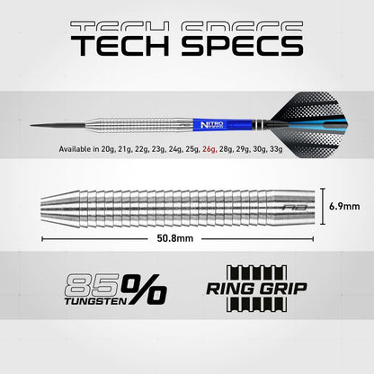 Razor Edge Original 26G Tungsten Darts with Flights and Stems | Professional Darts Set | Nylon Shafts & Durable Hardcore 100 Micron Flights | Match Weighed Design & Improved Aerodynamics