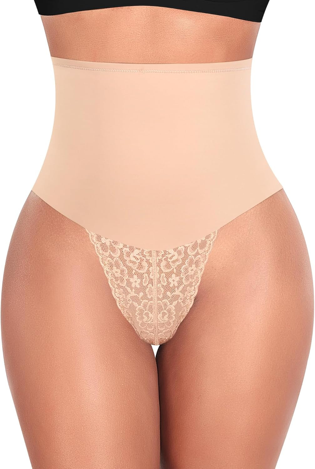 Tummy Control Thong Shapewear for Women Lace Shaping Thong Girdle | Mid High Waisted Body Thong Shaper Underwear,Light to Medium Control Shapewear