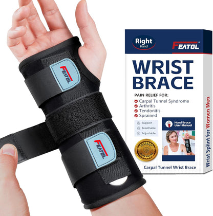 Carpal Tunnel Wrist Brace Night Support, Adjustable Right Hand Brace | S/M, Wrist Splint with Metal Bar for Women & Men; Relieves Tendonitis, Arthritis & Sprain; Day & Night Wear for Sleep or Work