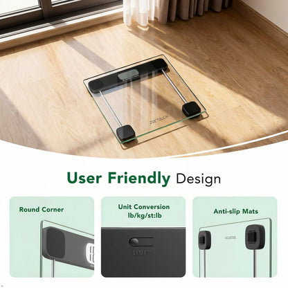 Scale for Body Weight, Accurate Bathroom Scales, Digital Weighing Machine for People, 400Lb Capacity, LCD Display, Step-On Technology, Tempered Glass, Measuring Tape Included